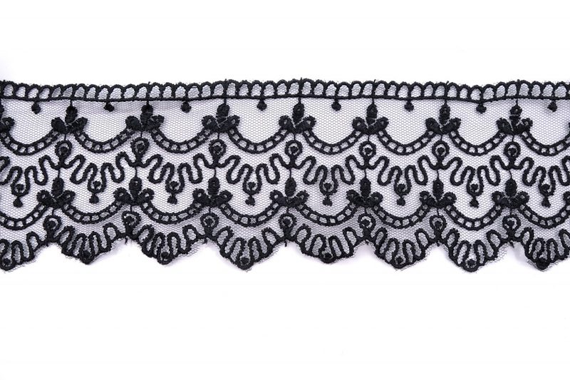 Krajka šifonová vyšívaná 5233 šíře 6 cm černá METRÁŽ