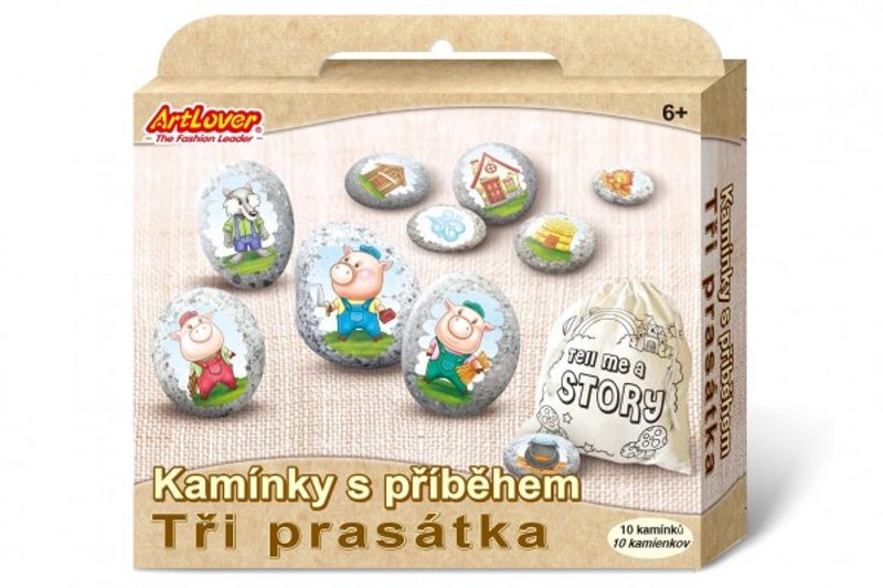 Kamínky s příběhem se samolepkami Tři prasátka kreativní sada v krabičce 19x16x4cm