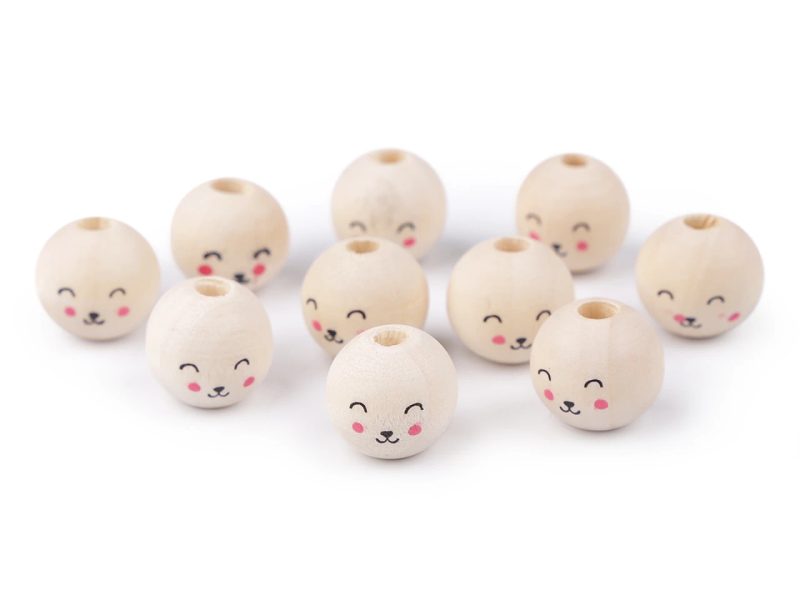 Dřevěné korálky s obličejem Ø16 mm 10 kusů