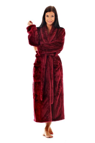 Dámský župan Lilly extra huňatý vínový s límcem