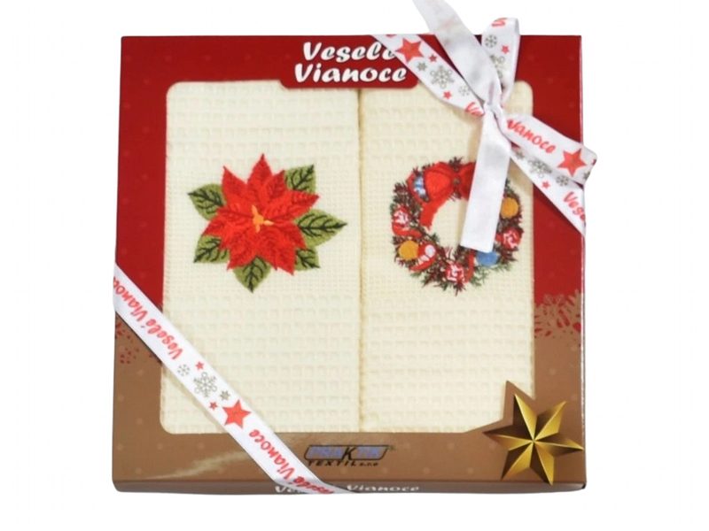 Vánoční dárková sada utěrek 50x70 Hvězda a věnec 2 ks