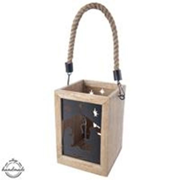 Svícen dřevo/kov MANGO betlém - 14x14x20cm