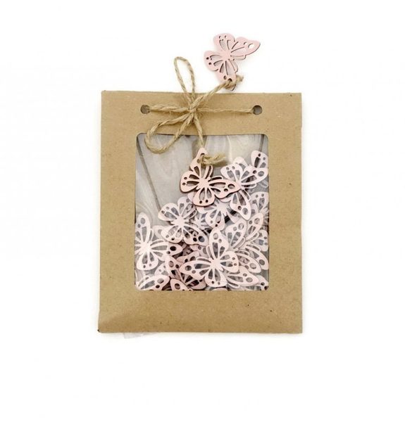 Dřevění motýlci 27 kusů růžová