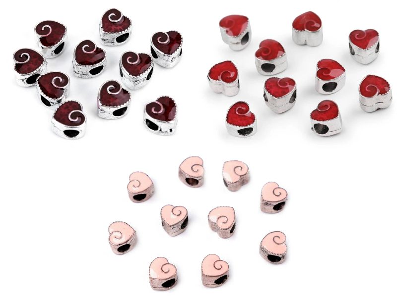 Kovové korálky s velkým průvlekem srdce 10x10 mm 2 kusy
