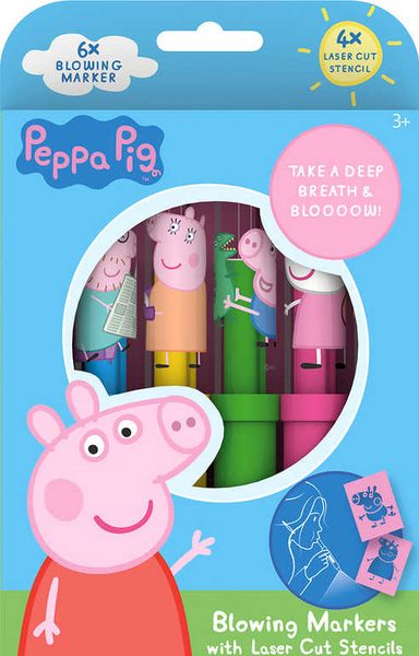 Fixy foukací 6ks Peppa Pig set se 4 šablonami