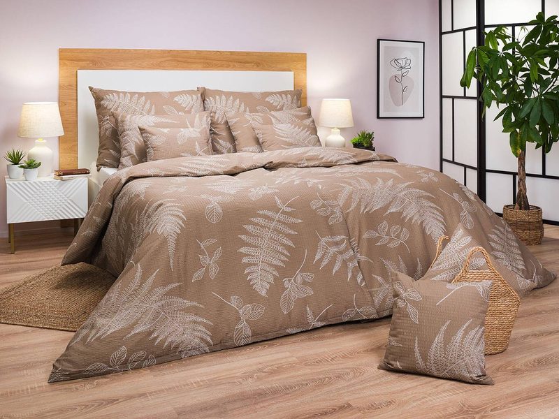 Krepové povlečení Kapradí bílé na opálovém podkladu 140x200, 70x90 cm{% if zbozi.vyrobce.nazev %} – Dadka{% endif %} – Bexis.cz