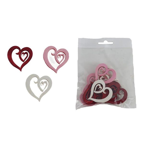 Dekorace srdce, 12 ks D7126 - 4 cm