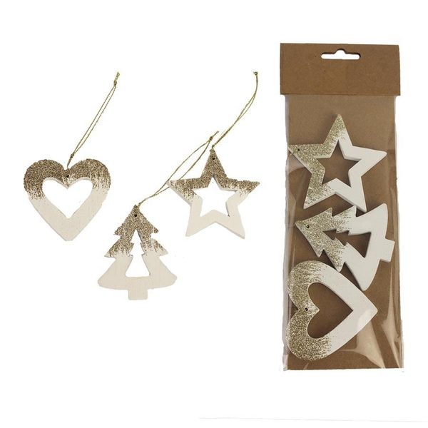 Dekorace k zavěšení, 3ks D3350-29 - 6 - 7 x 0,7 x 6,5- 7 cm