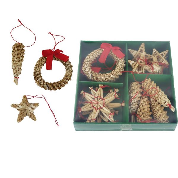 Slaměné ozdoby k zavěšení, 14 ks P2361 - 13 × 13 × 2.5 cm