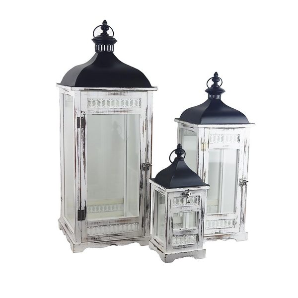 Sada 3 ks dřevěná lucerna S/3 D6488 - výška 36 cm, 57,5 cm, 72 cm