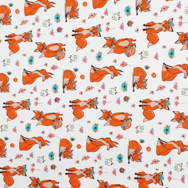 Látka - elastický úplet s potiskem Oranžová 48/403 šířka 175 cm