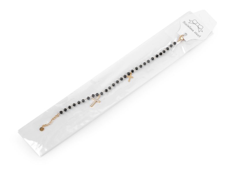 Náramek z nerezové oceli křížek s broušenými korálky