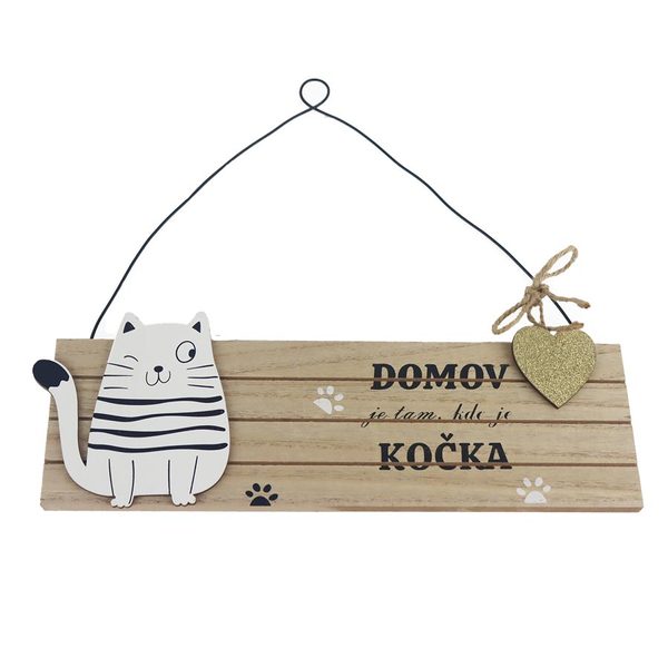 Dekorační cedulka s kočkou D6076 - 30 × 0,9 x 9/26,5 cm