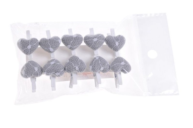 Kolíček srdíčko krajka 10 ks šedá