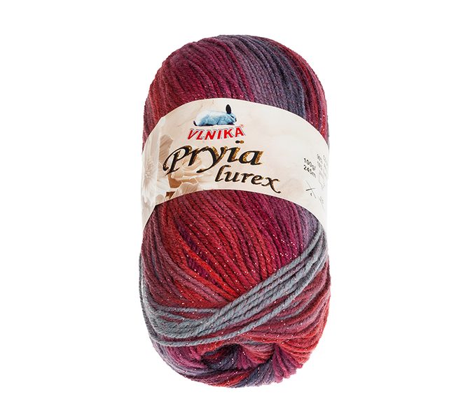 Příze PRYIA lurex Vínová,Šedá 326 100g / 245 m