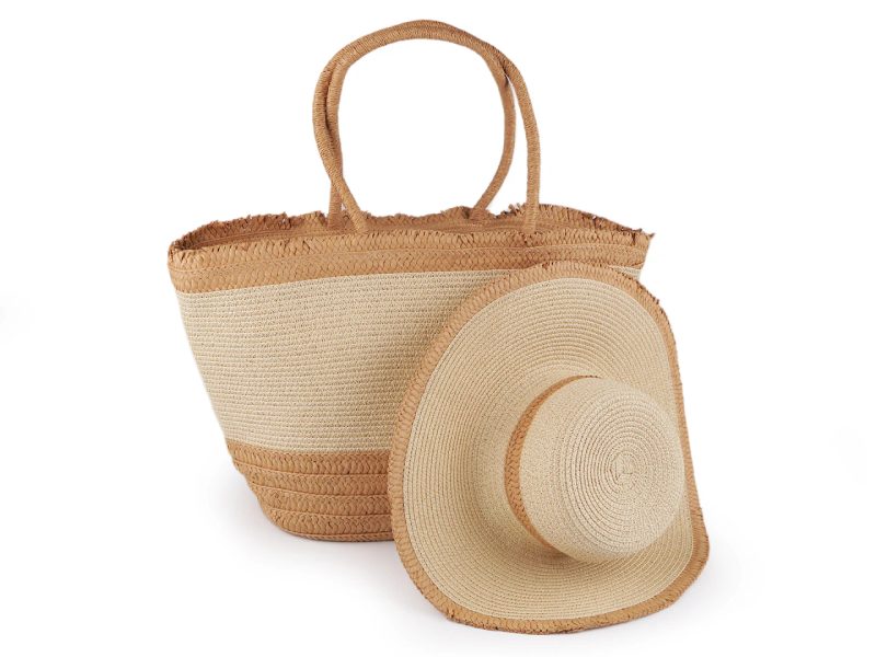 Dámský klobouk / slamák a plážová taška sada 870618