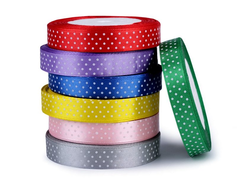 Saténová stuha návin 22,5 metrov s bodkami šírky 15 mm