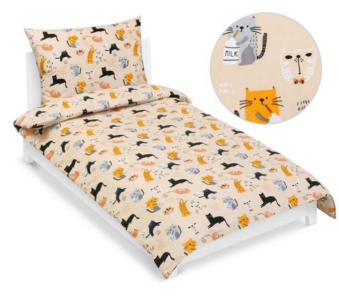 Povlečení bavlněné Junior - 140x200, 70x90 cm Kočička béžová