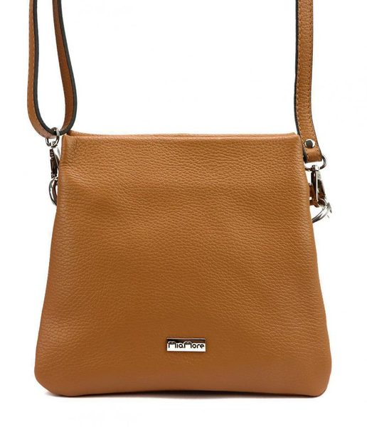 MiaMore Kožená crossbody dámská kabelka se třemi oddíly camel hnědá