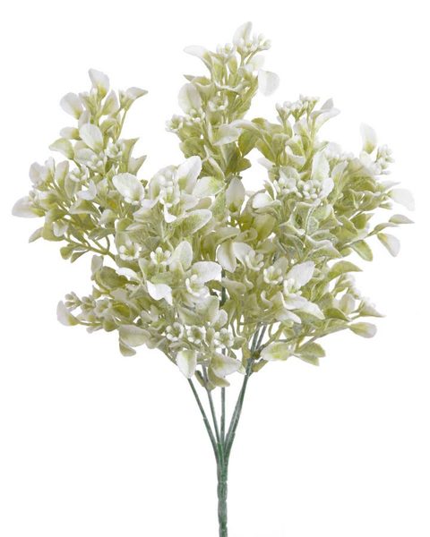 Umělý zaprášený ruscus s květy - zelená/bílá