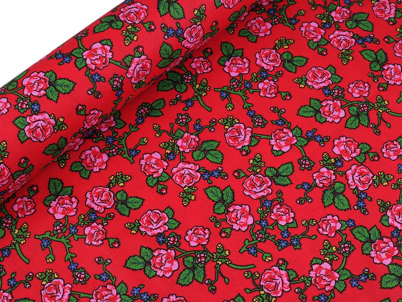 Bavlněná látka / plátno folklor růže METRÁŽ
