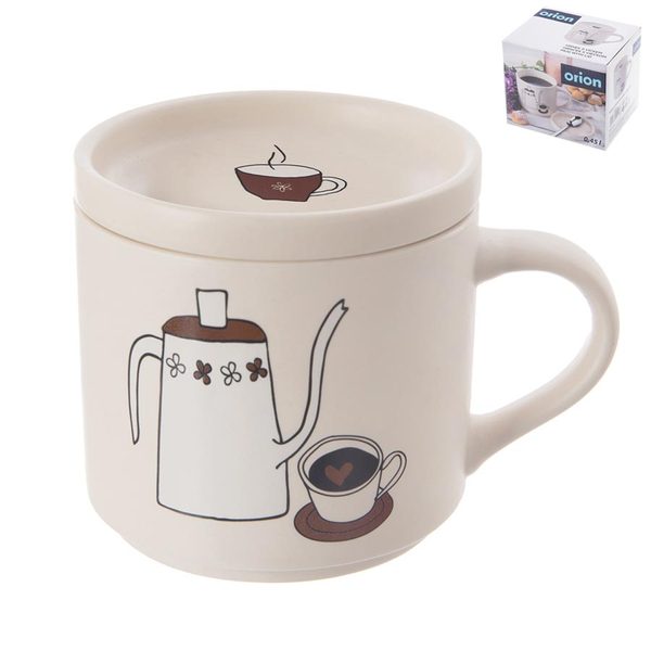 Hrnek porcelánový + víčko káva 0,45 l O0494 - dia 9,5 cm
