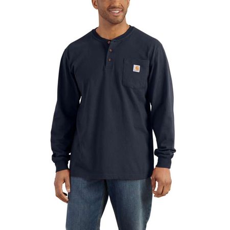 Carhartt triko - K128 NVY  Loose Fit Heaweight Long-Sleeve Pocket Henley T-Shirt