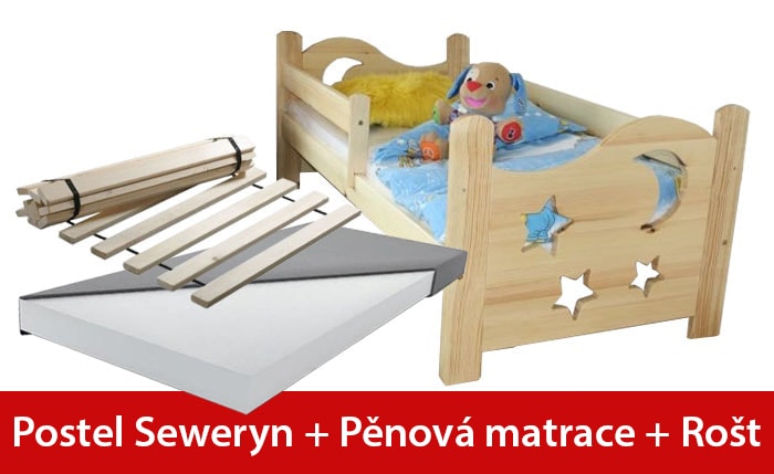 Maxi-drew Postel SEWERYN 70 x 160 cm + pěnová matrace +rošt dekor dub