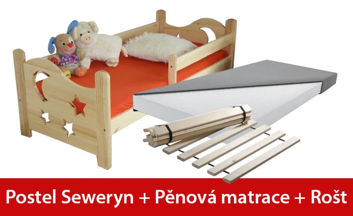 Levně Maxi-drew Maxi-drew Postel SEWERYN 80 x 180 cm + pěnová matrace + rošt