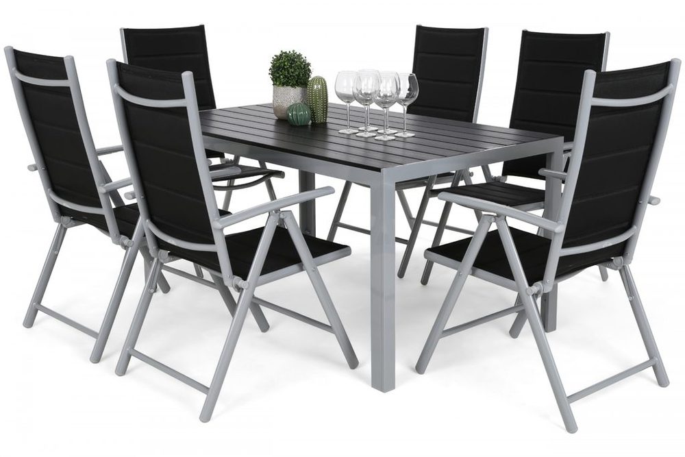 Levně Home Garden Home Garden Zahradní set Ibiza se 6 židlemi a stolem 150 cm, stříbrný/černý