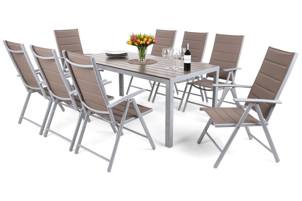 Levně Home Garden Home Garden Zahradní set Ibiza s 8 židlemi a stolem 185 cm, stříbrný/taupe