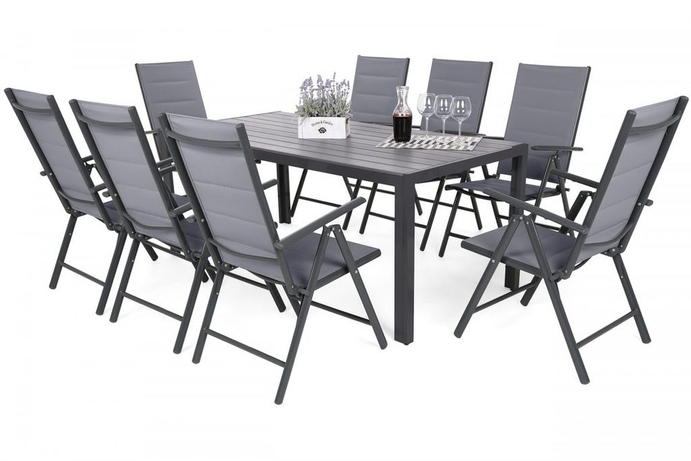 Levně Home Garden Home Garden Zahradní set Ibiza s 8 židlemi a stolem 185 cm, šedý