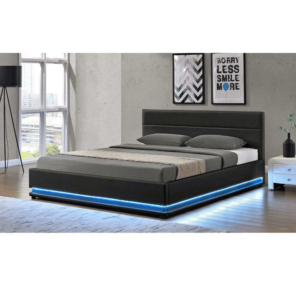 Manželská postel s LED osvětlením, černá, 160x200, BIRGET New