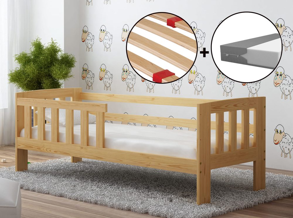Levně Magnat Magnat Set dřevěná dětská postel Ala 160x70 se zábranou+matrace + rošt ZDARMA