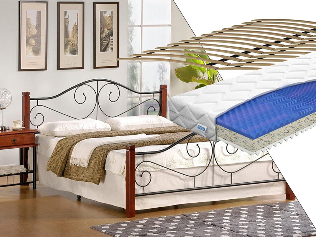Kovová postel Violetta 120 x 200 cm s matrací a roštem - 120 x 200 cm -  www.maxi-postele.cz