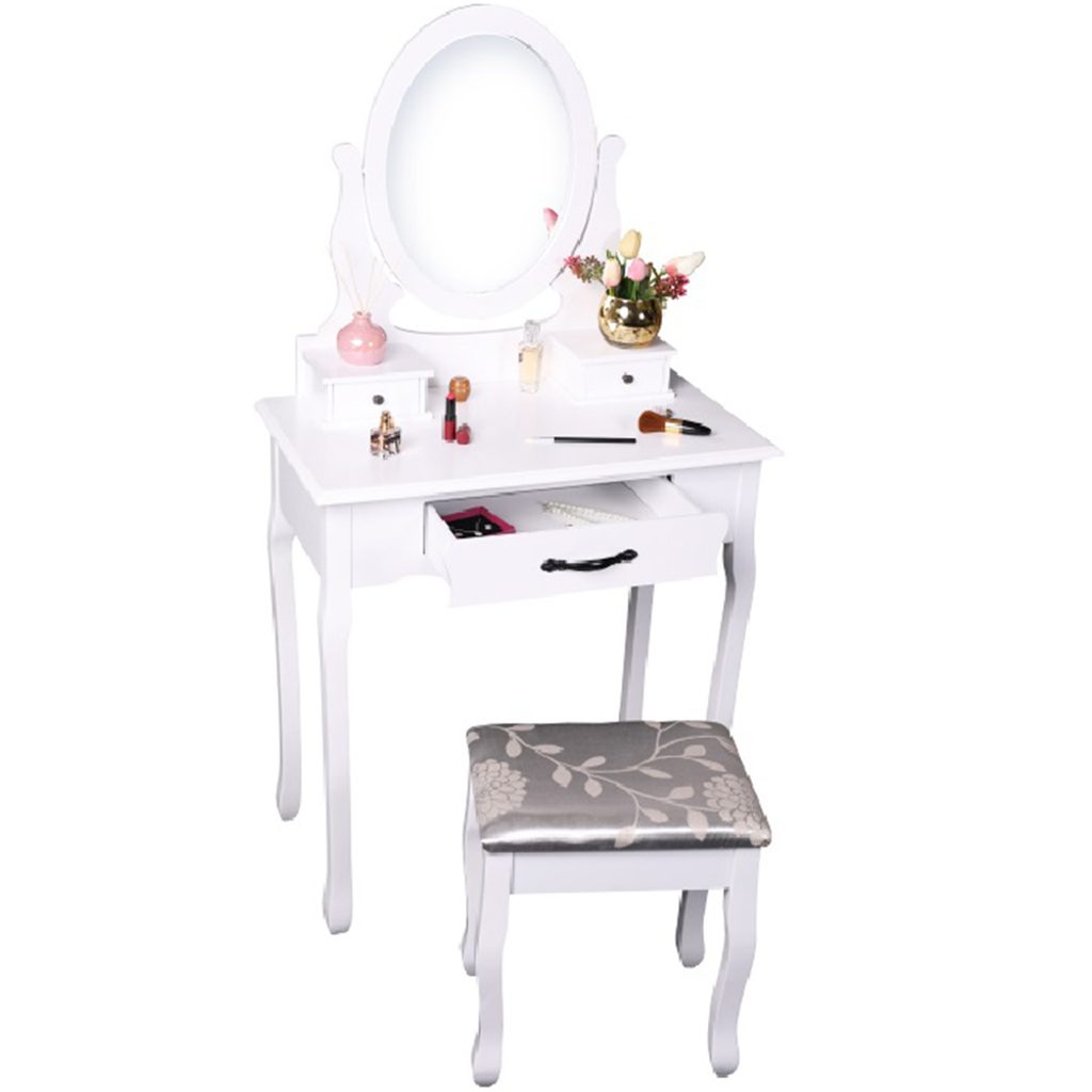 Toaletní stolek s taburetem, bílá / stříbrná, LINET New -  www.maxi-postele.cz