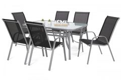 Zahradní sestava stolu a 6 židlí Sevilla 2, černý/stříbrný