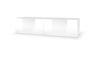 Závěsný TV stolek LIVO 160 cm, se systémem push-click, v bílém lesku