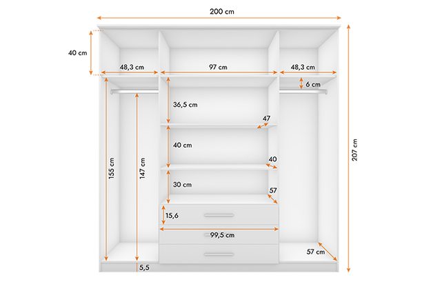 Šatní postel SZANTAL 4D 200 cm, se zrcadlem
