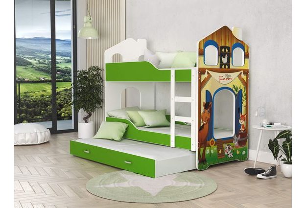 Patrová postel Domek Dominik 3 s přistýlkou 190 x 80 cm + rošt ZDARMA