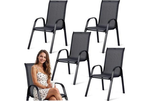 Zahradní křesla Sofia v černé barvě – sada 4 ks Elegantní a pohodlné posezení pro vaši zahradu či terasu