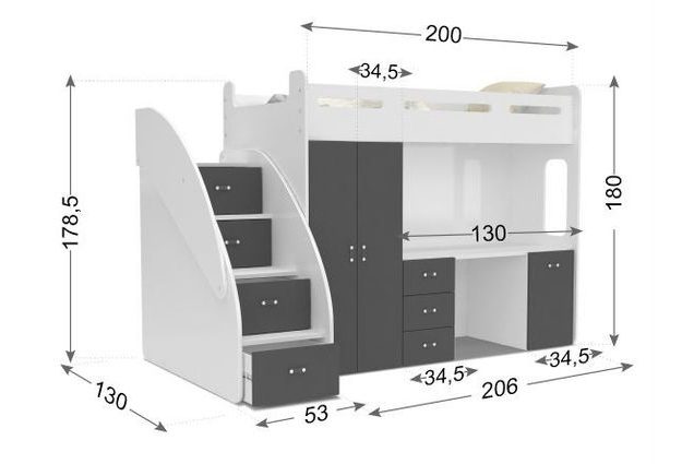 Patrová postel se stolem a skříní Zuzia Plus 80x200 cm + rošt ZDARMA