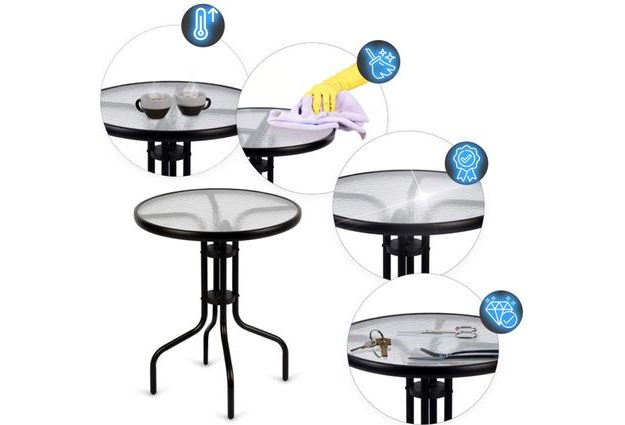 Kulatý stůl s deskou z tvrzeného skla – stabilní a snadno udržovatelný