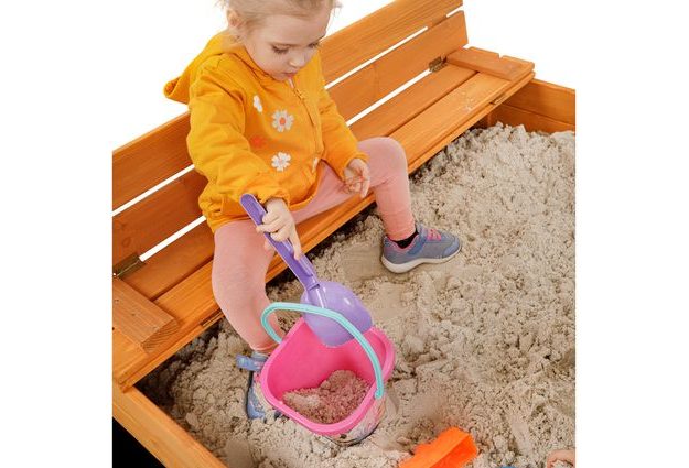 Impregnované dřevěné pískoviště Sunny 120 cm s lavičkami a víkem