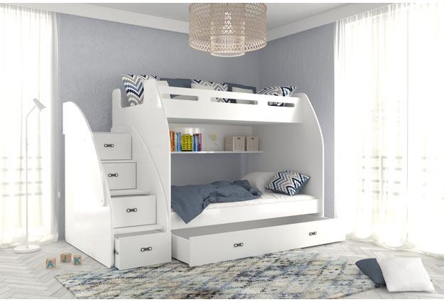 Dvoupatrová postel s úložným prostorem a schody Zuzia 90/120x200 cm + rošt ZDARMA