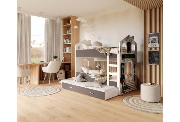 Patrová postel Domek Dominik 3 s přistýlkou 190 x 80 cm + rošt ZDARMA