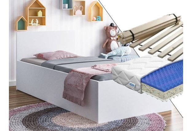 Vyvýšená postel Mary 90 x 200 cm + sendvičová matrace + rošt