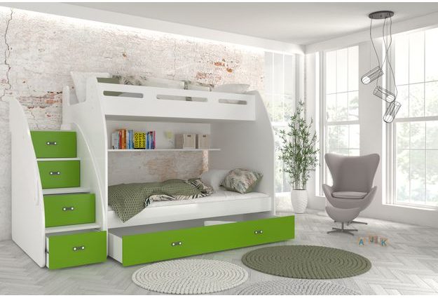 Dvoupatrová postel s úložným prostorem a schody Zuzia 90/120x200 cm + rošt ZDARMA
