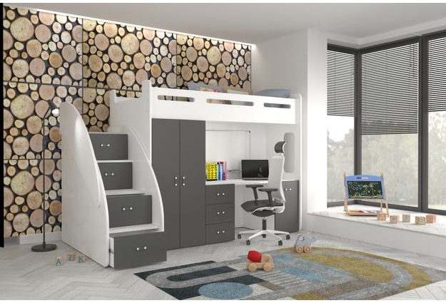 Patrová postel se stolem a skříní Zuzia Plus 80x200 cm + rošt ZDARMA