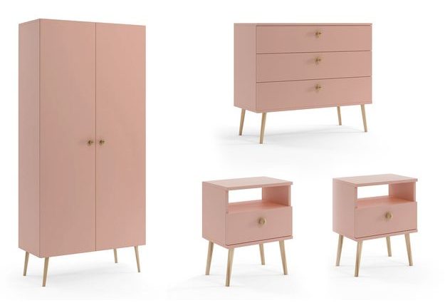 Ložnicová sestava komody + skříně s policemi + 2x noční stolek Boho